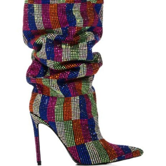 AZALEA WANG " GLOBAL CHECKMATE " MULTI CHECKERBOARD RHINESTONE  BOOT(BRAND NEW ! - Picture 6 of 10